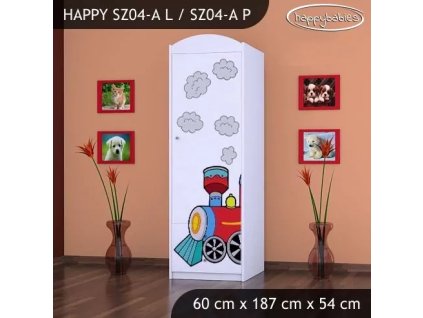 Skříň Happy SZ04 - super lokomotiva (Barva bílá, Otevírání dvířek pravé, Vnitřek skříně šatní tyč)