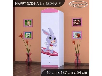 Skříň Happy SZ04 - super zajíček (Barva bílá, Otevírání dvířek pravé, Vnitřek skříně šatní tyč)