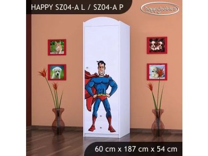 Skříň Happy SZ04 - superman (Barva bílá, Otevírání dvířek pravé, Vnitřek skříně šatní tyč)