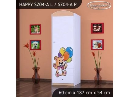 Skříň Happy SZ04 - šťastný medvídek (Barva bílá, Otevírání dvířek pravé, Vnitřek skříně šatní tyč)