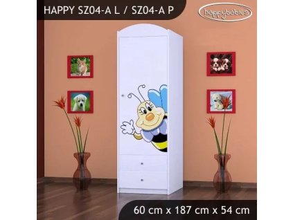 Skříň Happy SZ04 - usměvavá včelka (Barva bílá, Otevírání dvířek pravé, Vnitřek skříně šatní tyč)