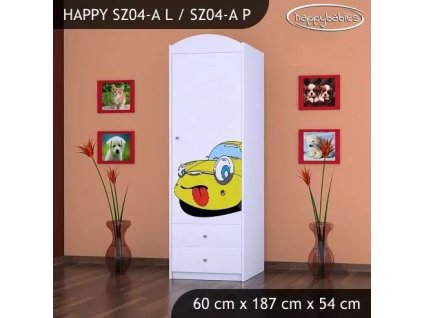 Skříň Happy SZ04 - žluté auto (Barva bílá, Otevírání dvířek pravé, Zábrana vpravo)