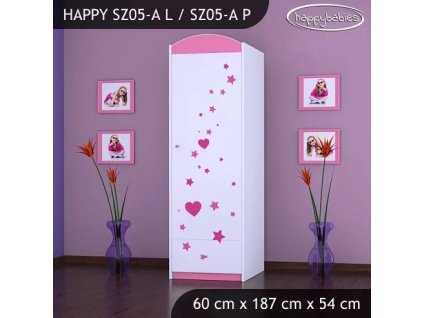 Skříň Happy SZ05 - čarodějka (Barva bílá, Otevírání dvířek pravé, Vnitřek skříně šatní tyč)
