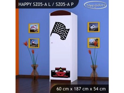 Skříň Happy SZ05 - ferrari (Barva bílá, Otevírání dvířek pravé, Vnitřek skříně šatní tyč)