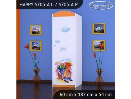 Skříň Happy SZ05 - hrající lokomotiva (Barva bílá, Otevírání dvířek pravé, Vnitřek skříně šatní tyč)