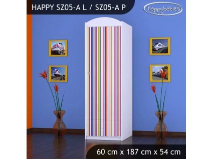 Skříň Happy SZ05 - barevné pásky (Barva bílá, Otevírání dvířek pravé, Vnitřek skříně šatní tyč)