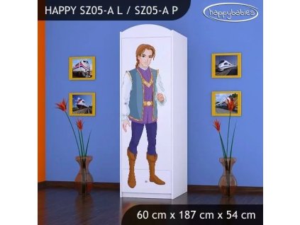 Skříň Happy SZ05 - princ a princezna (Barva bílá, Otevírání dvířek pravé, Vnitřek skříně šatní tyč)