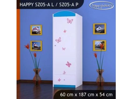 Skříň Happy SZ05 - víla s motýlkami (Barva bílá, Otevírání dvířek pravé, Vnitřek skříně šatní tyč)