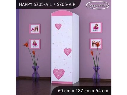 Skříň Happy SZ05 - víla se srdcem (Barva bílá, Otevírání dvířek pravé, Vnitřek skříně šatní tyč)