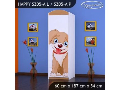 Skříň Happy SZ05 - pejsek (Barva bílá, Otevírání dvířek pravé, Vnitřek skříně šatní tyč)
