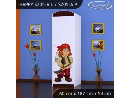 Skříň Happy SZ05 - pirát (Barva bílá, Otevírání dvířek pravé, Vnitřek skříně šatní tyč)
