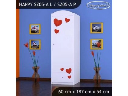 Skříň Happy SZ05 - včelka se srdcem (Barva bílá, Otevírání dvířek pravé, Vnitřek skříně šatní tyč)