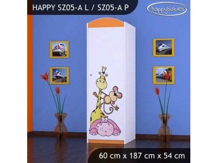 Skříň Happy SZ05 - safari (Barva bílá, Otevírání dvířek pravé, Vnitřek skříně šatní tyč)
