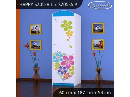 Skříň Happy SZ05 - srdce z květů (Barva bílá, Otevírání dvířek pravé, Vnitřek skříně šatní tyč)