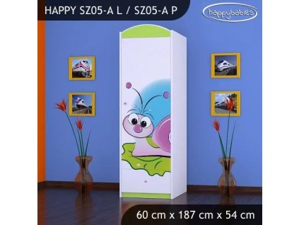 Skříň Happy SZ05 - slimák (Barva bílá, Otevírání dvířek pravé, Vnitřek skříně šatní tyč)