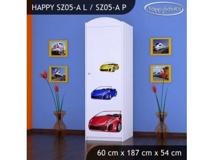 Skříň Happy SZ05 - závod (Barva bílá, Otevírání dvířek pravé, Vnitřek skříně šatní tyč)