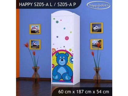 Skříň Happy SZ05 - veselý medvídek (Barva bílá, Otevírání dvířek pravé, Vnitřek skříně šatní tyč)