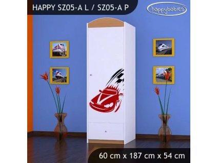 Skříň Happy SZ05 - závod F1 (Barva bílá, Otevírání dvířek pravé, Vnitřek skříně šatní tyč)