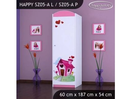 Skříň Happy SZ05 - začarovaný domeček (Barva bílá, Otevírání dvířek pravé, Vnitřek skříně šatní tyč)
