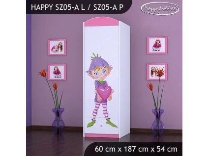 Skříň Happy SZ05 - zamilovaný skřítek (Barva bílá, Otevírání dvířek pravé, Vnitřek skříně šatní tyč)