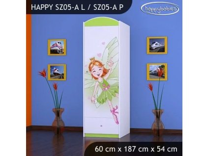 Skříň Happy SZ05 - zelená čarodějka (Barva bílá, Otevírání dvířek pravé, Vnitřek skříně šatní tyč)