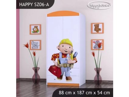 Skříň Happy SZ06 - bořek stavitel (Barva bílá, Vnitřek skříně šatní tyč)