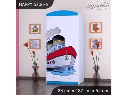 Skříň Happy SZ06 - velká loď (Barva bílá, Vnitřek skříně šatní tyč)