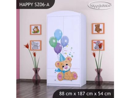 Skříň Happy SZ06 - medvídci s balónky (Barva bílá, Vnitřek skříně šatní tyč)