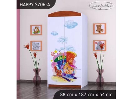 Skříň Happy SZ06 - hrající lokomotiva (Barva bílá, Vnitřek skříně šatní tyč)