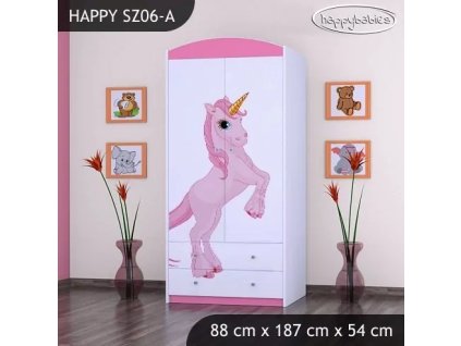 Skříň Happy SZ06 - princezna a jednorožec (Barva bílá, Vnitřek skříně šatní tyč)