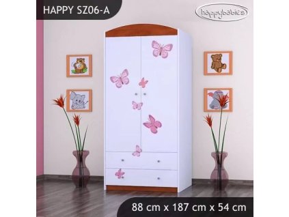Skříň Happy SZ06 - víla s motýlkami (Barva bílá, Vnitřek skříně šatní tyč)