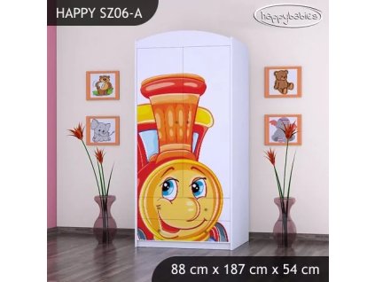 Skříň Happy SZ06 - lokomotiva (Barva bílá, Vnitřek skříně šatní tyč)