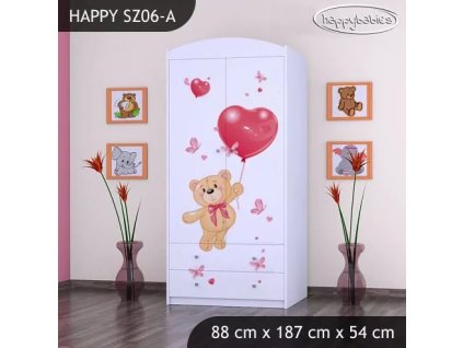 Skříň Happy SZ06 - medvídek s balónky (Barva bílá, Vnitřek skříně šatní tyč)