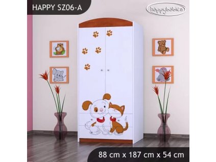 Skříň Happy SZ06 - pejsek a kočička (Barva bílá, Vnitřek skříně šatní tyč)