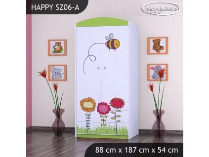 Skříň Happy SZ06 - včelka (Barva bílá, Vnitřek skříně šatní tyč)