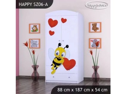 Skříň Happy SZ06 - včelka se srdcem (Barva bílá, Vnitřek skříně šatní tyč)