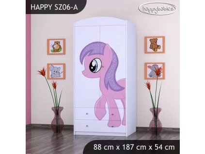 Skříň Happy SZ06 - růžový pony (Barva bílá, Vnitřek skříně šatní tyč)