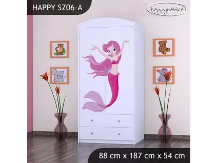 Skříň Happy SZ06 - mořská víla (Barva bílá, Vnitřek skříně šatní tyč)