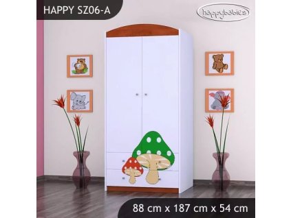 Skříň Happy SZ06 - růžový hříbeček (Barva bílá, Vnitřek skříně šatní tyč)