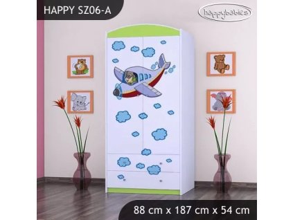 Skříň Happy SZ06 - letadlo (Barva bílá, Vnitřek skříně šatní tyč)