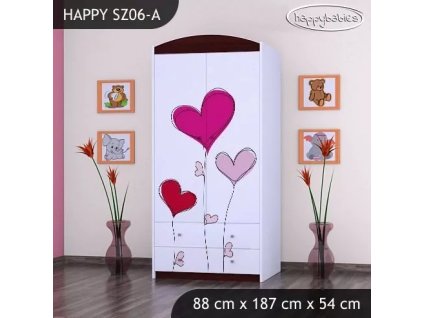 Skříň Happy SZ06 - srdíčka (Barva bílá, Vnitřek skříně šatní tyč)