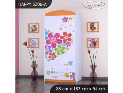Skříň Happy SZ06 - srdce z květů (Barva bílá, Vnitřek skříně šatní tyč)