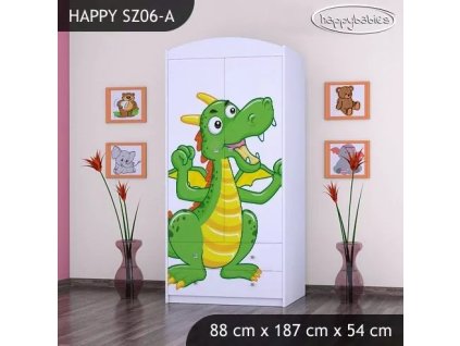 Skříň Happy SZ06 - drak (Barva bílá, Vnitřek skříně šatní tyč)