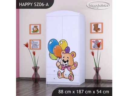 Skříň Happy SZ06 - šťastný medvídek (Barva bílá, Vnitřek skříně šatní tyč)