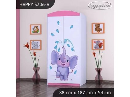 Skříň Happy SZ06 - stříkající sloník (Barva bílá, Vnitřek skříně šatní tyč)