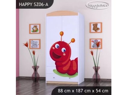 Skříň Happy SZ06 - veselá housenka (Barva bílá, Vnitřek skříně šatní tyč)