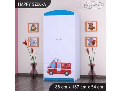 Skříň Happy SZ06 - hasičské auto (Barva bílá, Vnitřek skříně šatní tyč)
