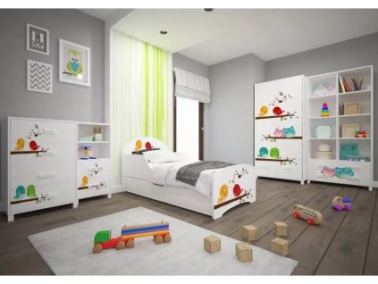 Dětská postel Animals vzor AM13 - zpívající ptáčci (Barva bílá, Velikost spací plochy 140x70, Šuplík NE)