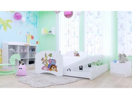 Dětská postel Happy pro dvě děti - safari (Barva bílá, Velikost spací plochy 160x80, Krátká zábrana ne)