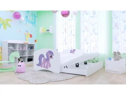 Dětská postel Happy pro dvě děti - růžový pony (Barva bílá, Velikost spací plochy 160x80, Krátká zábrana ne)